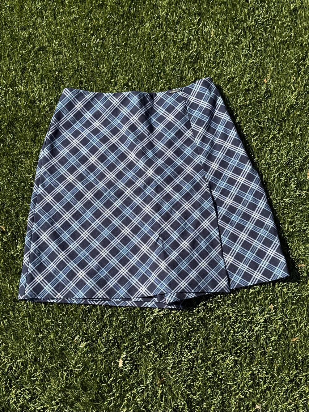 St John Sport Marie Gray Blue Plaid Skort Sz 4 NWT